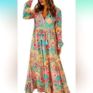 Bohemian maxi dress with mint tassels. Boutique Purchase